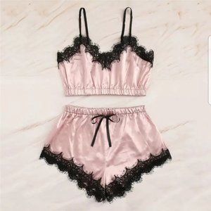 Lingerie Set Satin Bralette and Shorts Pajama Pink